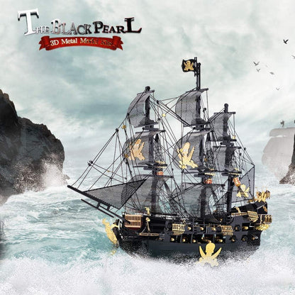 Piececool 3D Metal Puzzle The Black Pearl Pirate Ship (Large) – 307 Pieces – Level 5 Difficulty – Stainless Steel DIY Model Kit