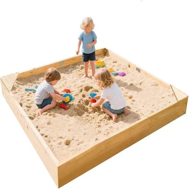 Plum Junior Wooden Sand Pit for Kids | Outdoor Sandbox with Colour Seat
