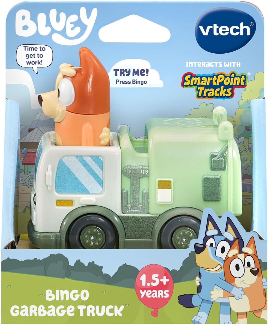 VTech Bluey Bingo Garbage Truck | Interactive Push-Along Vehicle Toy with Bingo Figure, Sounds, Phrases & Pretend Play for Toddlers