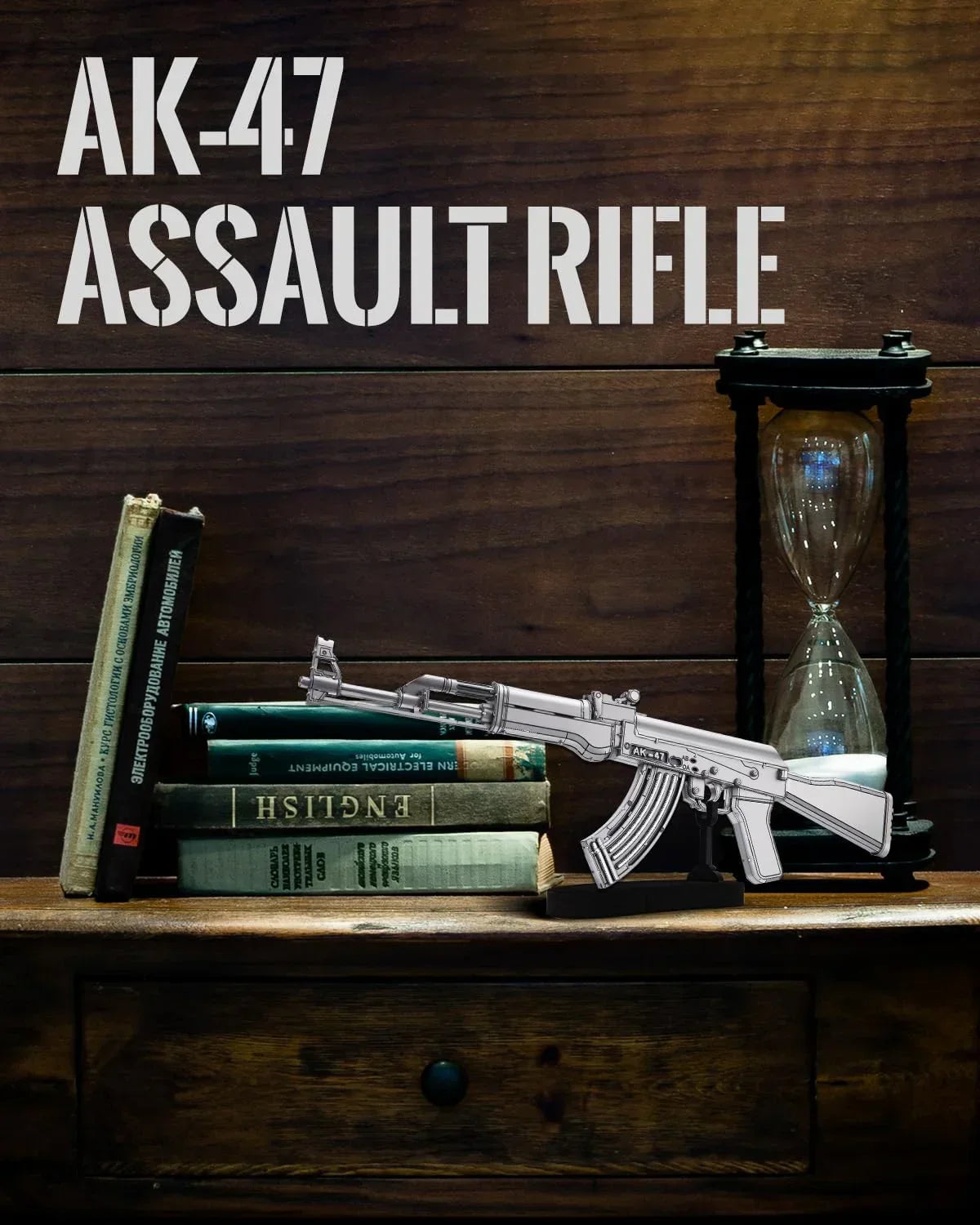 Piececool 3D Metal Puzzle AK-47 Assault Rifle Model – 121 Pieces – Level 3 Difficulty – Stainless Steel DIY Model Kit