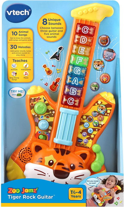 VTech Zoo Jamz Tiger Rock Guitar, Orange | Interactive Musical Learning Guitar with Lights, Songs, Animal Sounds & Educational Play for Toddlers
