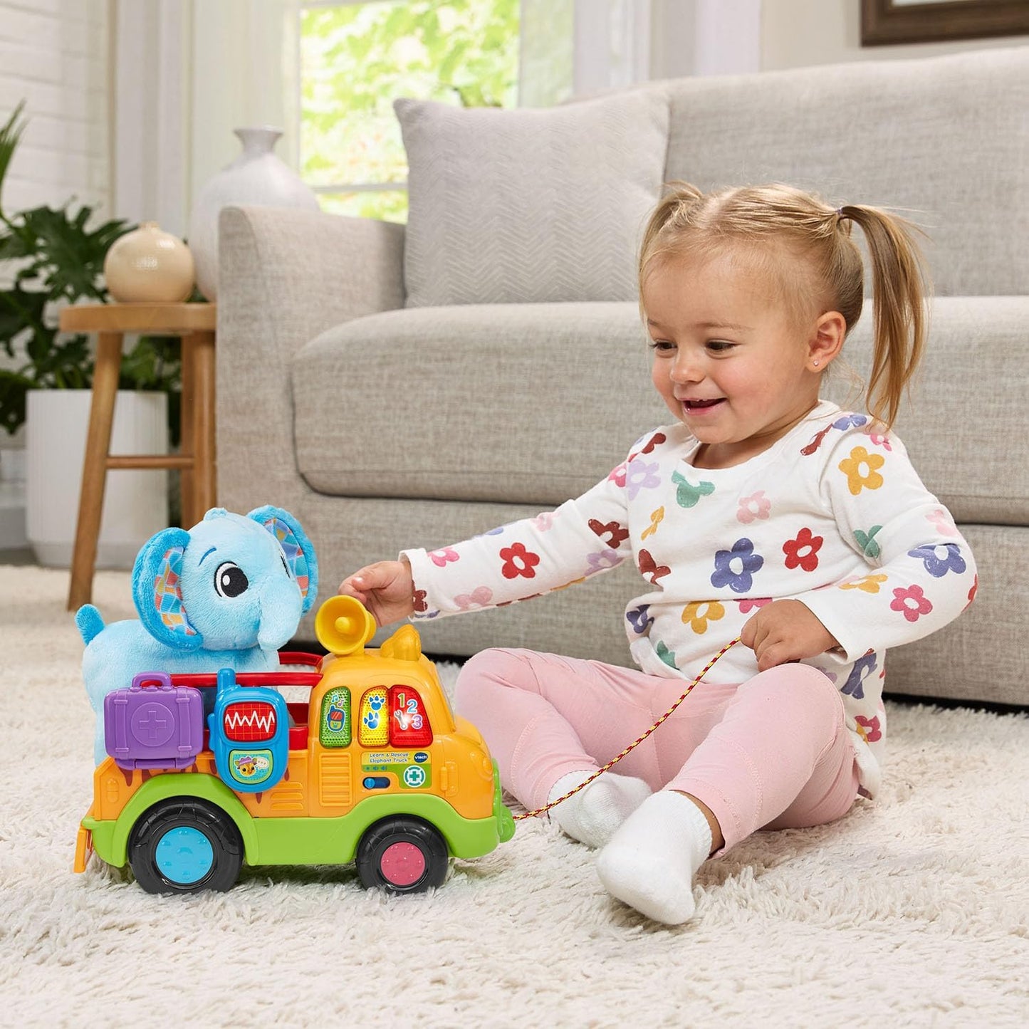VTech Learn and Rescue Elephant Truck Pull Toy | Interactive Learning Rescue Truck with Plush Elephant, Lights, Sounds & Pretend Play for Toddlers