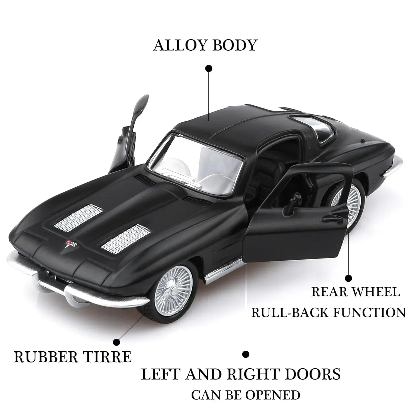 RMZ City 1:36 1963 Chevrolet Corvette Stingray Openable Window Die-Cast Car | Pull Back Classic Model