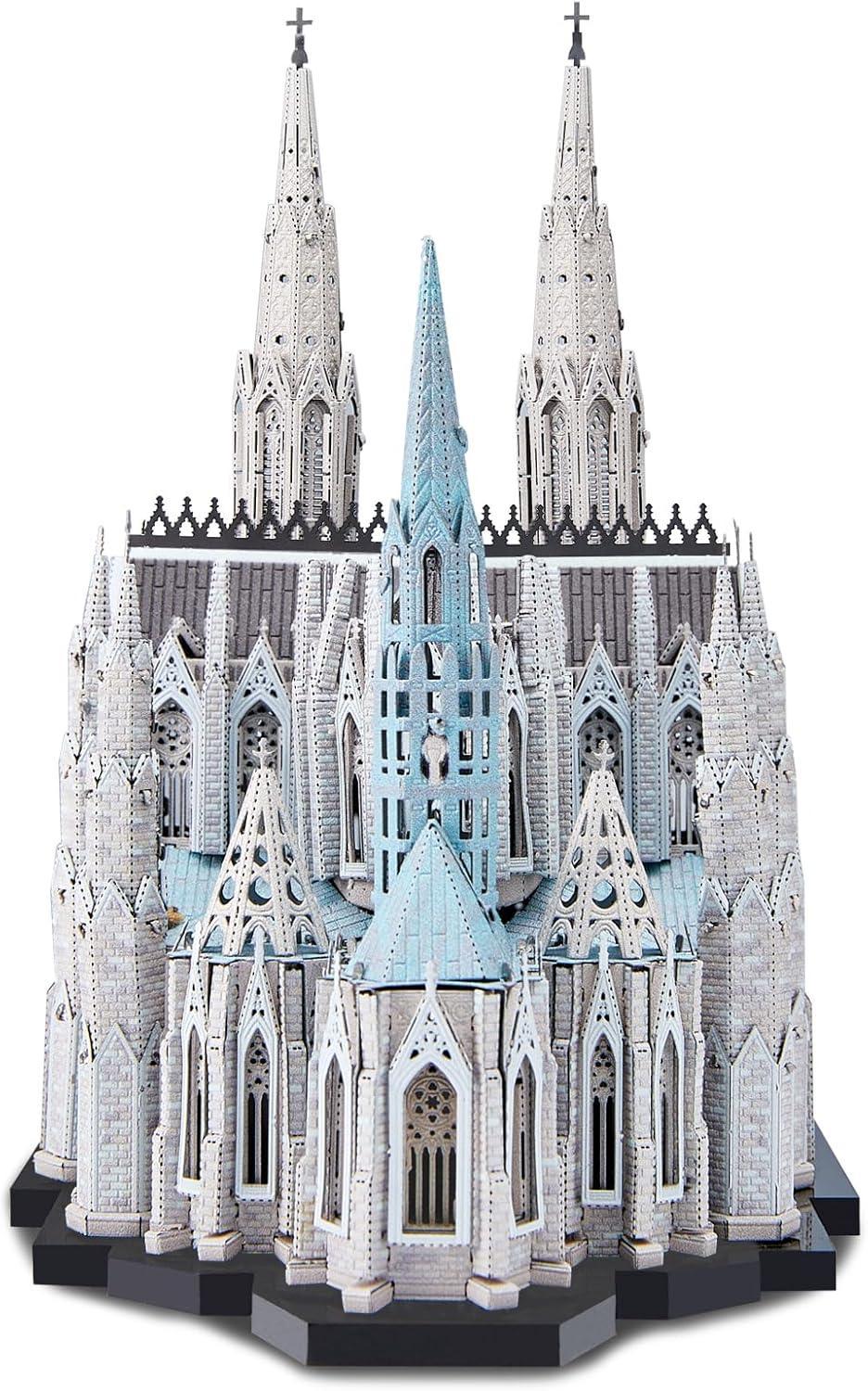 Piececool 3D Metal Puzzle St. Patrick’s Cathedral Architecture Model – 418 Pieces – 6 Metal Sheets – Stainless Steel DIY Model Kit-Age 16+