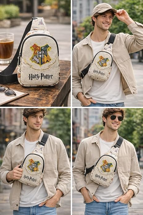 Wizard Theme Kids Sling Bag 24cm – Cartoon Crest Crossbody Chest Bag for Kids Travel & School