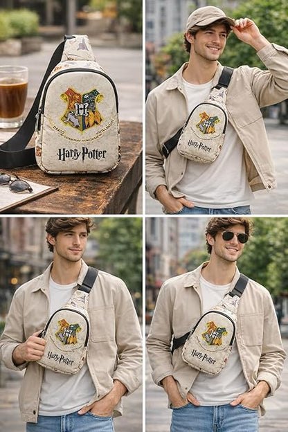 Wizard Theme Kids Sling Bag 24cm – Cartoon Crest Crossbody Chest Bag for Kids Travel & School