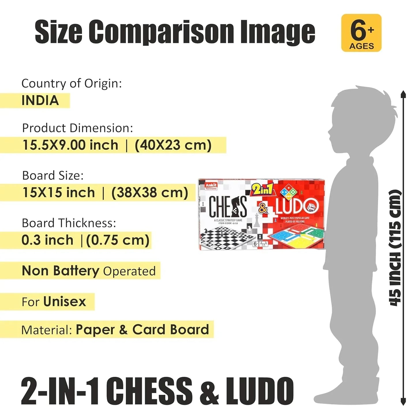 Ankit Toys 2-in-1 Chess & Ludo Board Game – 38×38 cm Family Game Set