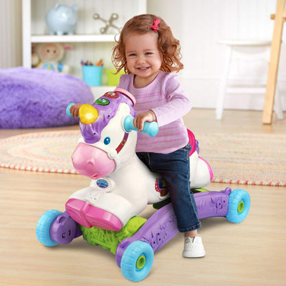 VTech Prance & Rock Learning Unicorn 3-in-1 Ride-On, Rocking Horse & Scooter for Toddlers | Interactive Musical Learning Toy with Lights & Sounds