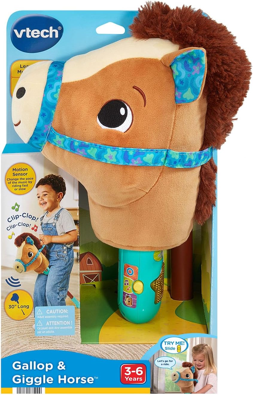 VTech Gallop & Giggle Horse Stick Pony with Motion Sensor | Interactive Musical Hobby Horse with Lights, Sounds & Learning Modes | Plush Riding Horse Toy for Kids
