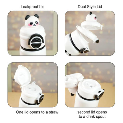 Panda Kids Water Bottle 500ML with Straw Lid – Leakproof Cartoon School Water Bottle for Children (White)