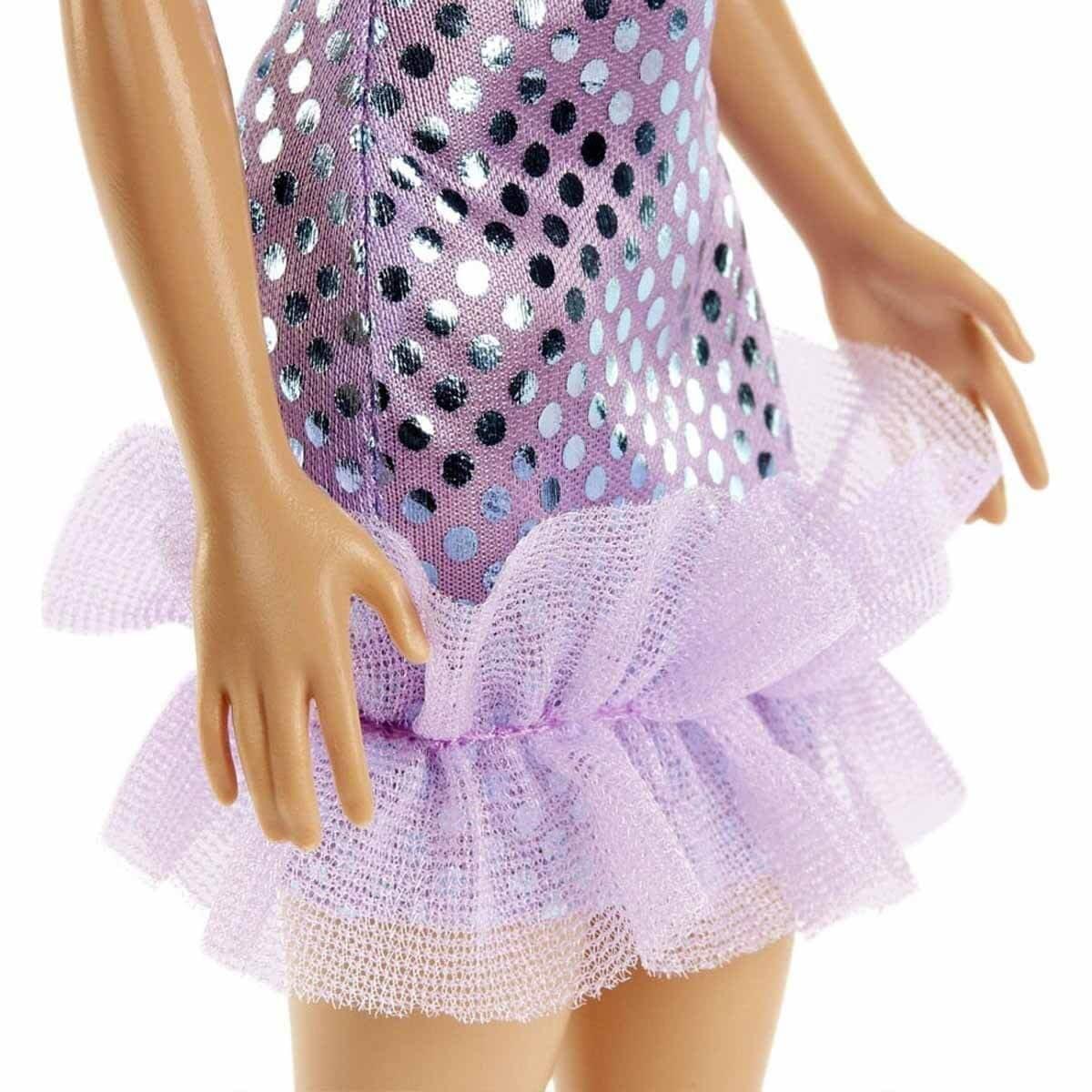 Barbie Doll with Blonde Hair: Lavender Metallic Mini Dress &amp; Trendy Accessories - Perfect Kids' Toy Gift!" - Jaiman Toys