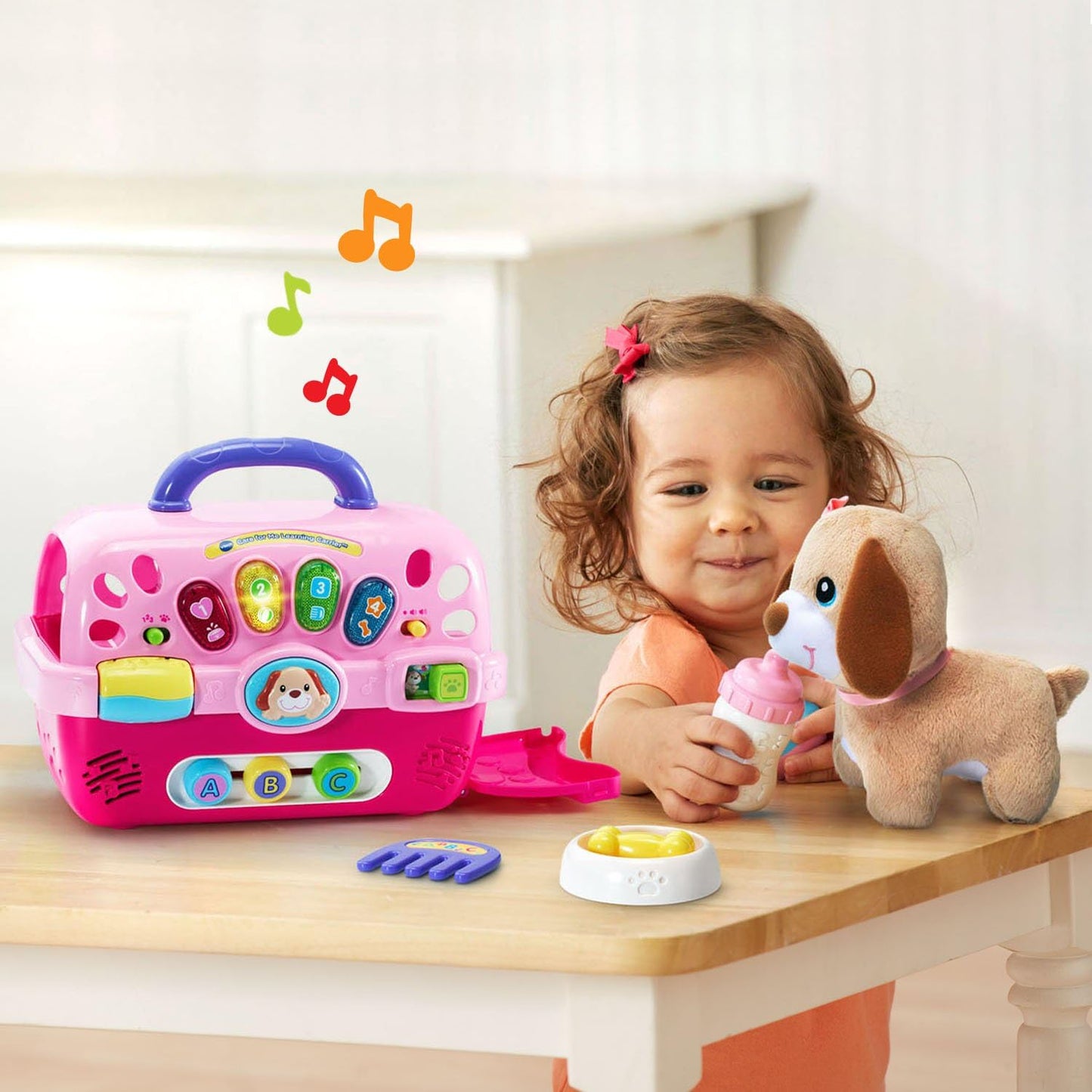 VTech Care for Me Learning Carrier Interactive Pet Care Playset with Plush Puppy, Lights, Sounds & Learning Activities | Pink