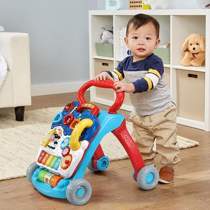 VTech Sit-to-Stand Learning Walker Interactive Baby Activity Walker with Removable Learning Center, Lights, Sounds & Music | Early Development Push Walker for Toddlers | Blue