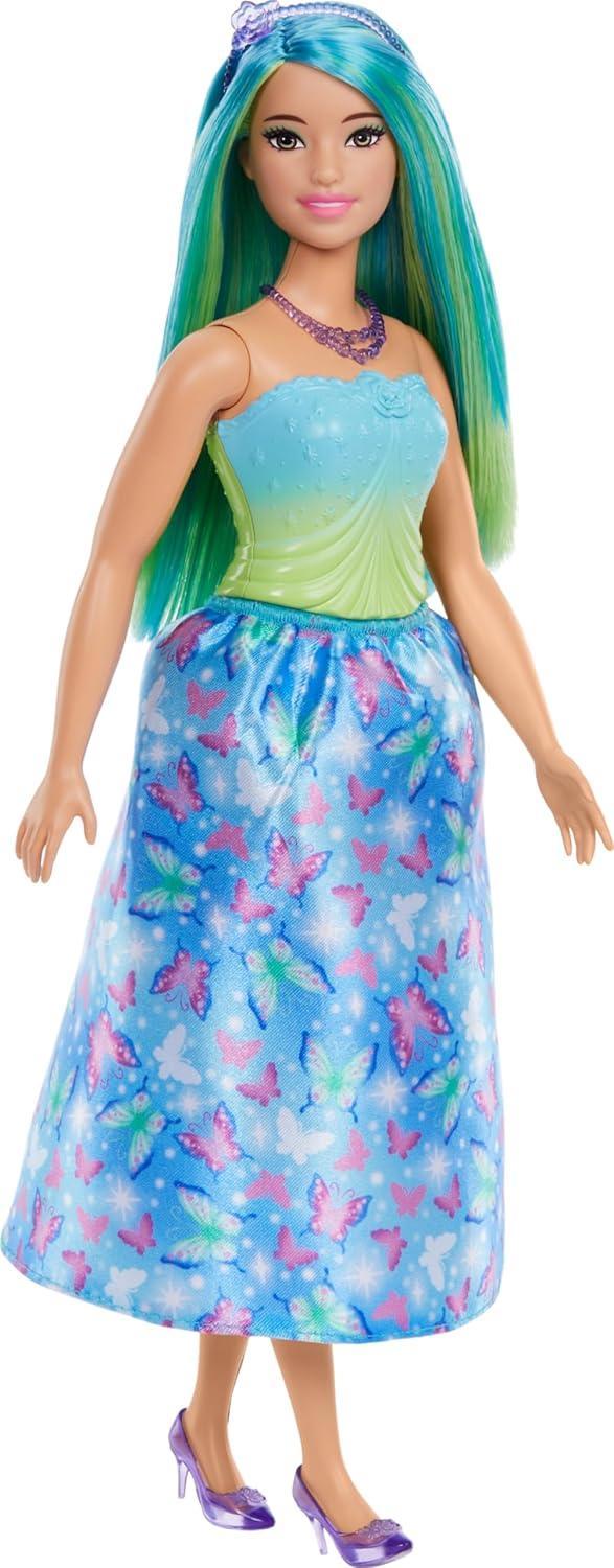 Barbie Royal Doll with Pink and Blonde Fantasy Hair, Colorful Accessories, Pink Ombre Bodice and Butterfly-Print Skirt - Jaiman Toys