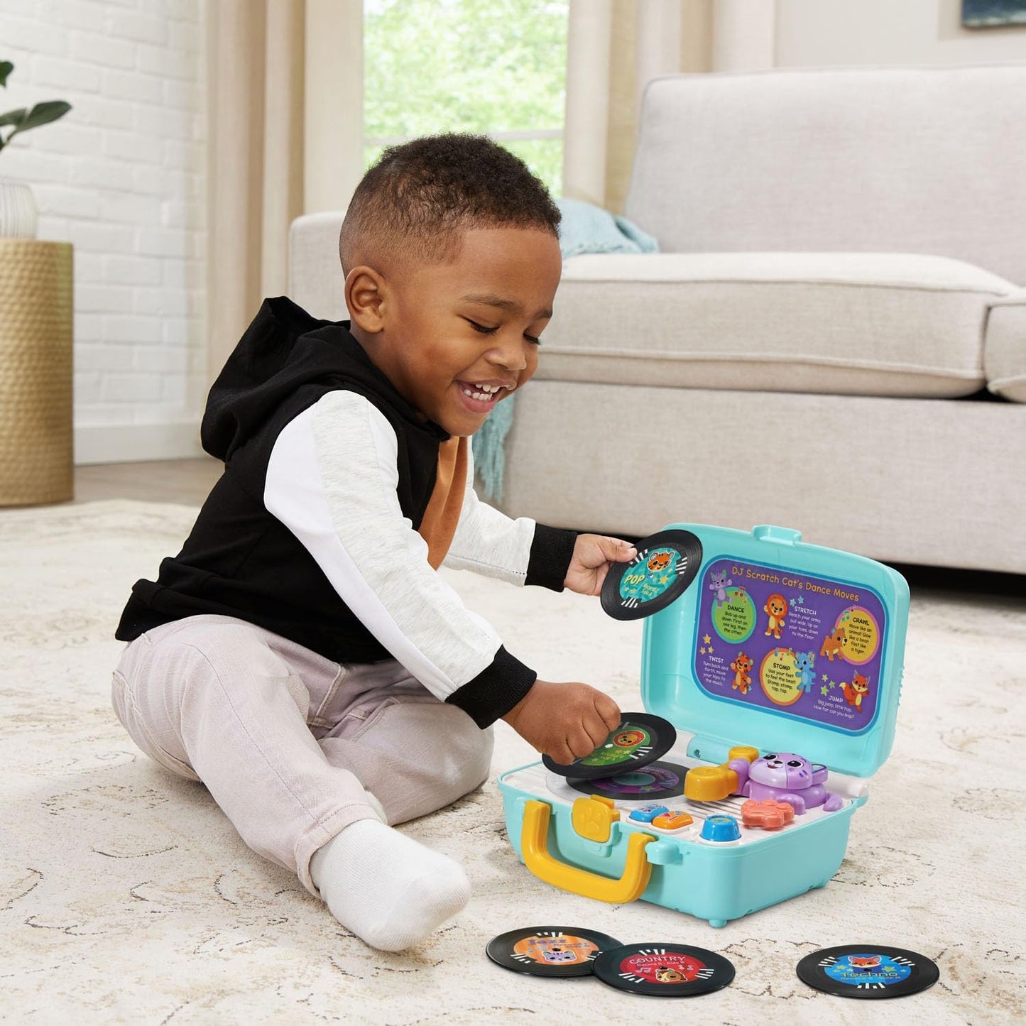 VTech DJ Scratch Cat Record Player | Interactive Musical Learning Toy with 5 Music Records, DJ Mixing, Lights & Sounds for Toddlers