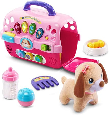 VTech Care for Me Learning Carrier Interactive Pet Care Playset with Plush Puppy, Lights, Sounds & Learning Activities | Pink