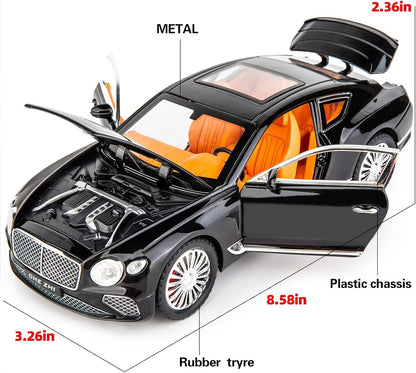 Joy Junction Bentley Cont Smoke 1:24 Scale Die-Cast Luxury Coupe Model with Sound & Light – Pull Back Metal Car Toy (Black)