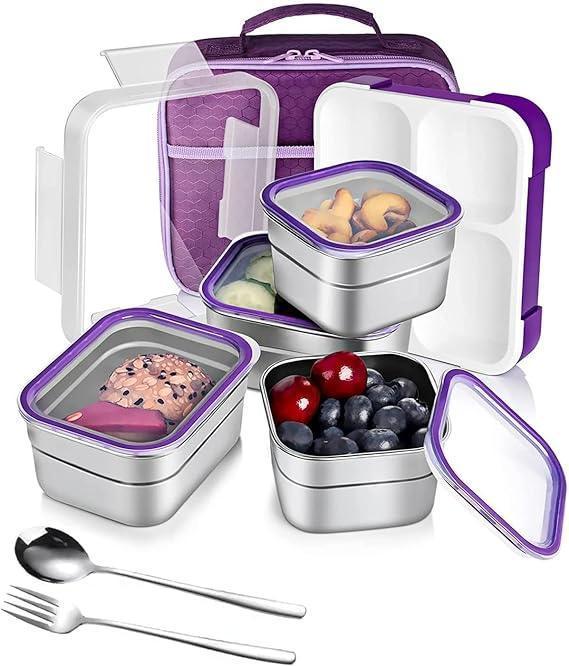 Stainless Steel Kids Lunch Box 1060ML – 4 Compartment Bento Box with Tableware & Insulated Bag | Leakproof, BPA-Free & Dishwasher Safe -Purple