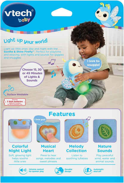 VTech Baby Soothe and Shine Firefly Musical Plush | Soft Comfort Toy with Color-Changing Night Light, Lullabies & Sleep Timer