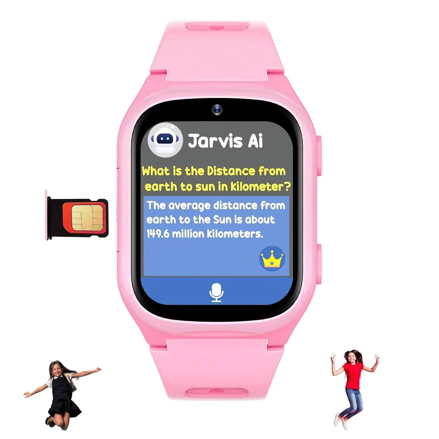 SPIKY Android 4G Video Calling Kids Smartwatch with Built in Jarvis AI | GPS Location Tracking | SOS, Water Resistant, 800 mah Super Battery | Suitable for 4 to 14 Years Kids- 3 colors