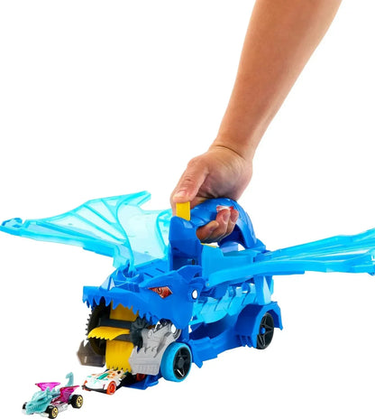 Hot Wheels City Toy Car Track Set – Ultimate Dual Dragon Transporter & 2 Die-Cast Cars