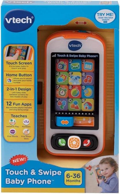 VTech Touch & Swipe Baby Phone Interactive Learning Toy with Lights, Sounds, Songs & Educational Activities | Orange