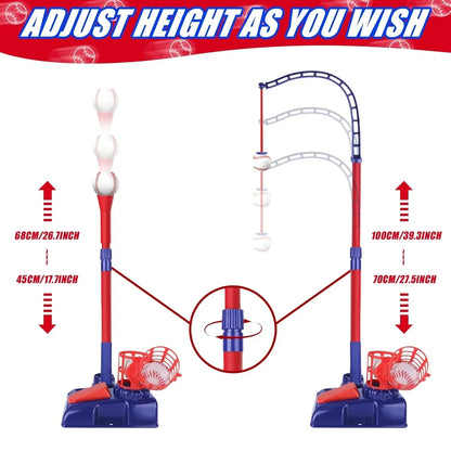 3-in-1 Kids Baseball Set – Tee Stand, Hanging Tee & Ball Launcher with 6 Balls | Adjustable Height Outdoor Game (Ages 3–12) - Jaiman Toys