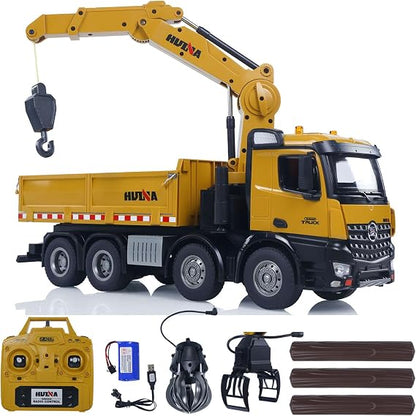 Huina Toys 1538 1:14 Scale Professional R/C Timber Grapple Dump Truck | 26-Function 2.4GHz Remote Control Logging Truck with Alloy Crane, Grapple, Hook & Dump Bed