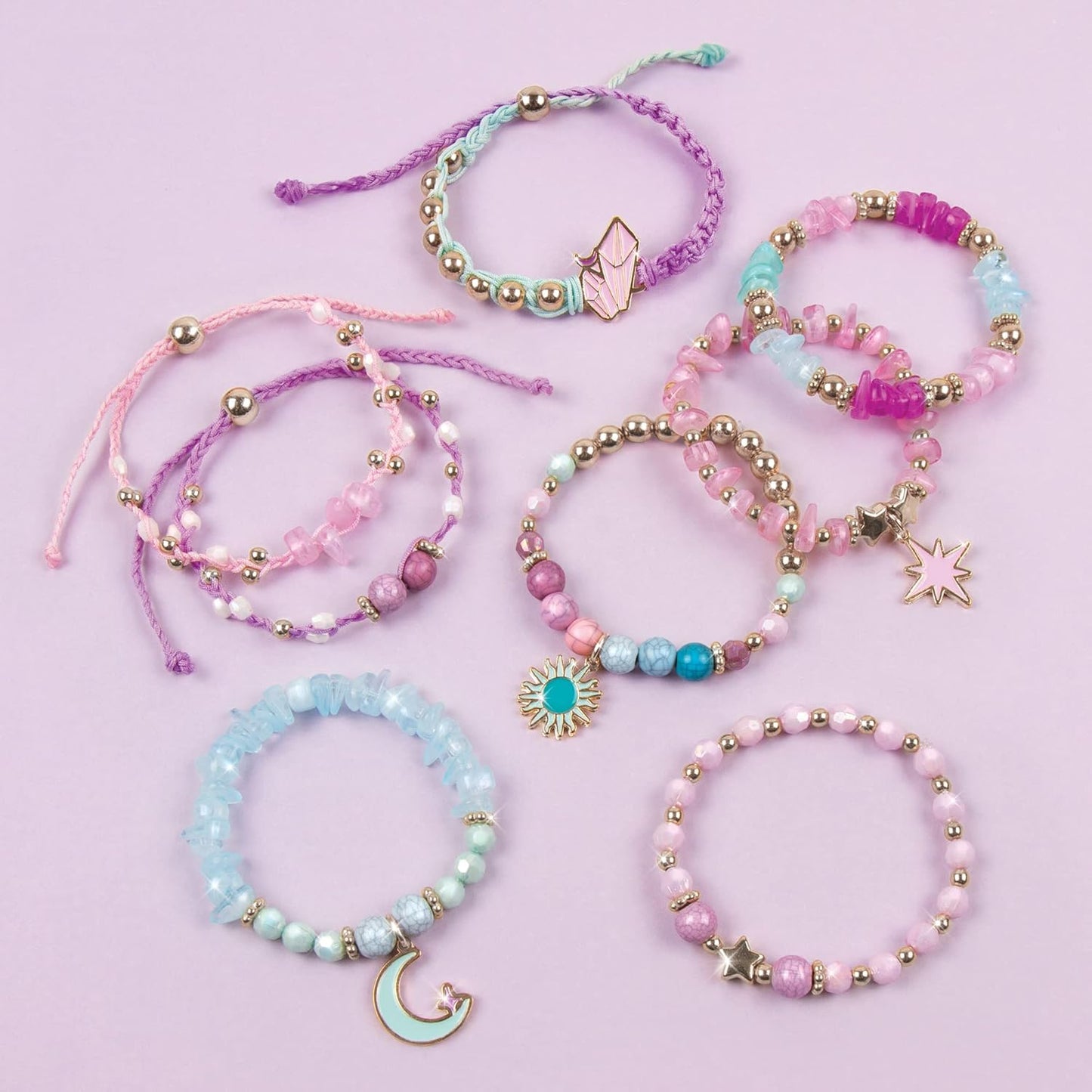 Make It Real Celestial Stones Bracelet Kit – DIY Jewelry Making Set for Kids | Create 8 Crystal-Inspired Charm Bracelets with 270 Pieces | Creative Craft Kit for Girls Ages 8+