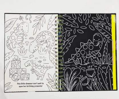 Dinosaur Scratch Art Activity Book for Kids –  Scratch Pages, Colouring Sheets, Stylus & Bonus Story