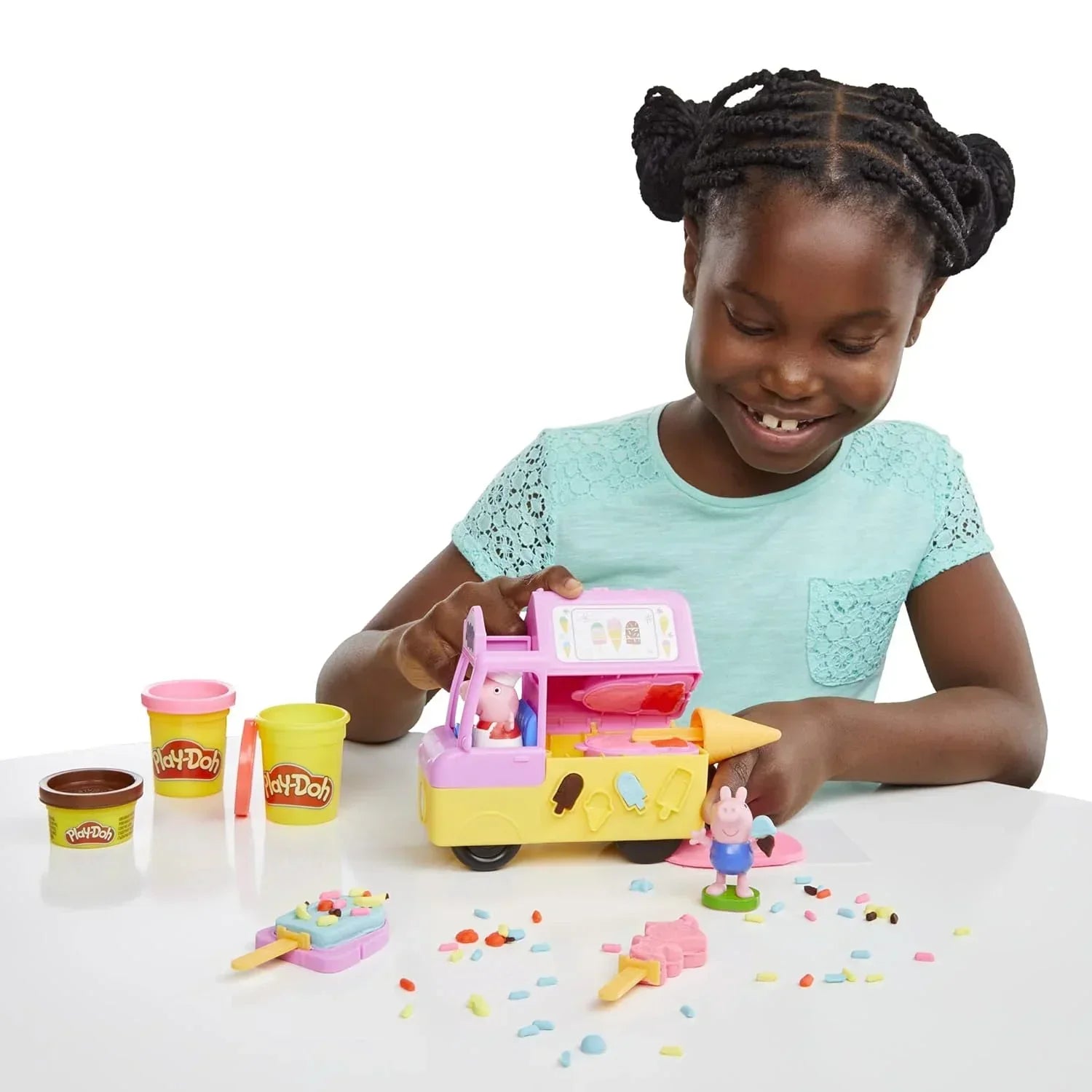 Play-Doh Peppa Pig Ice Cream Truck Set – Includes Peppa & George Figures with 5 Pots of Modeling Clay - Jaiman Toys