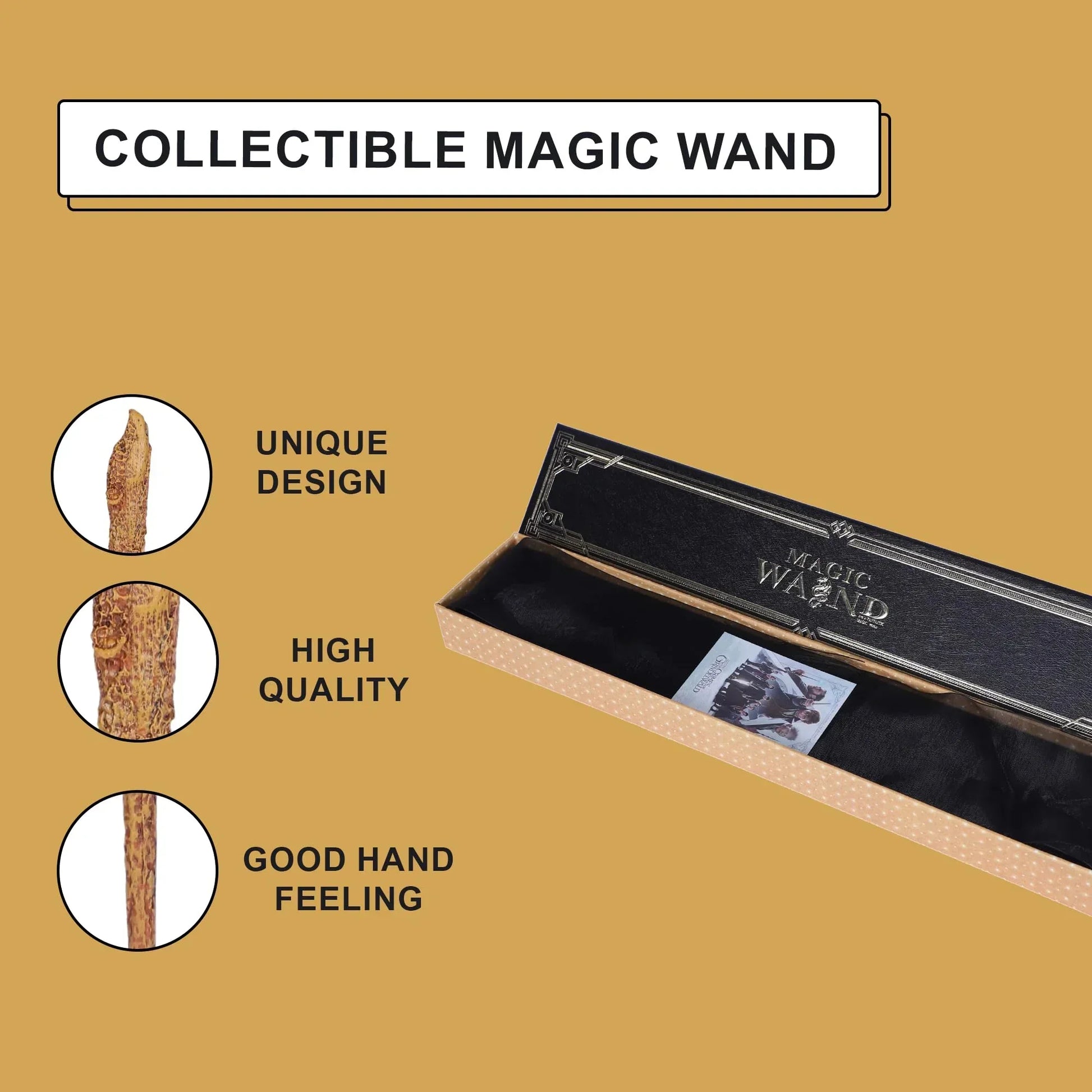 Classic Handcrafted Harry Potter Wand - 35 CM Wizard Stick Collectible & Cosplay Accessory: Hufflepuff Mascot's Wand (No LED) - Jaiman Toys