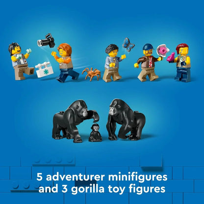 LEGO City 60437 Jungle Explorer Helicopter at Base Camp Building Toy, Comes with 5 Minifigures and 3 Gorilla Toy Figures, Adventure Playset for Kids Ages 8 and Up, Birthday Gift for Kids