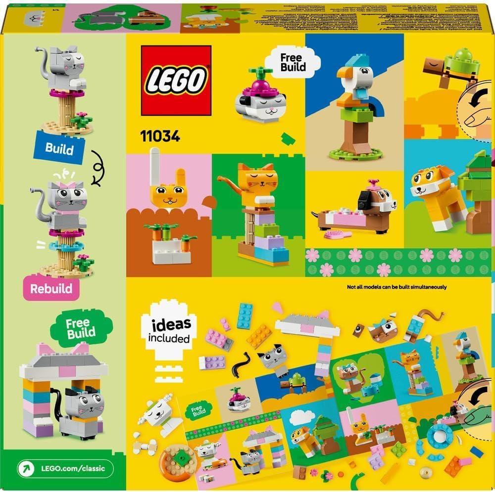 LEGO Classic 11034 Creative Pets, Brick Box Set with Animal Building Toys for 5 Plus Year Old Girls & Boys with Toy Dog, Cat, Rabbit, Hamster and Bird Figures, Gift for Kids