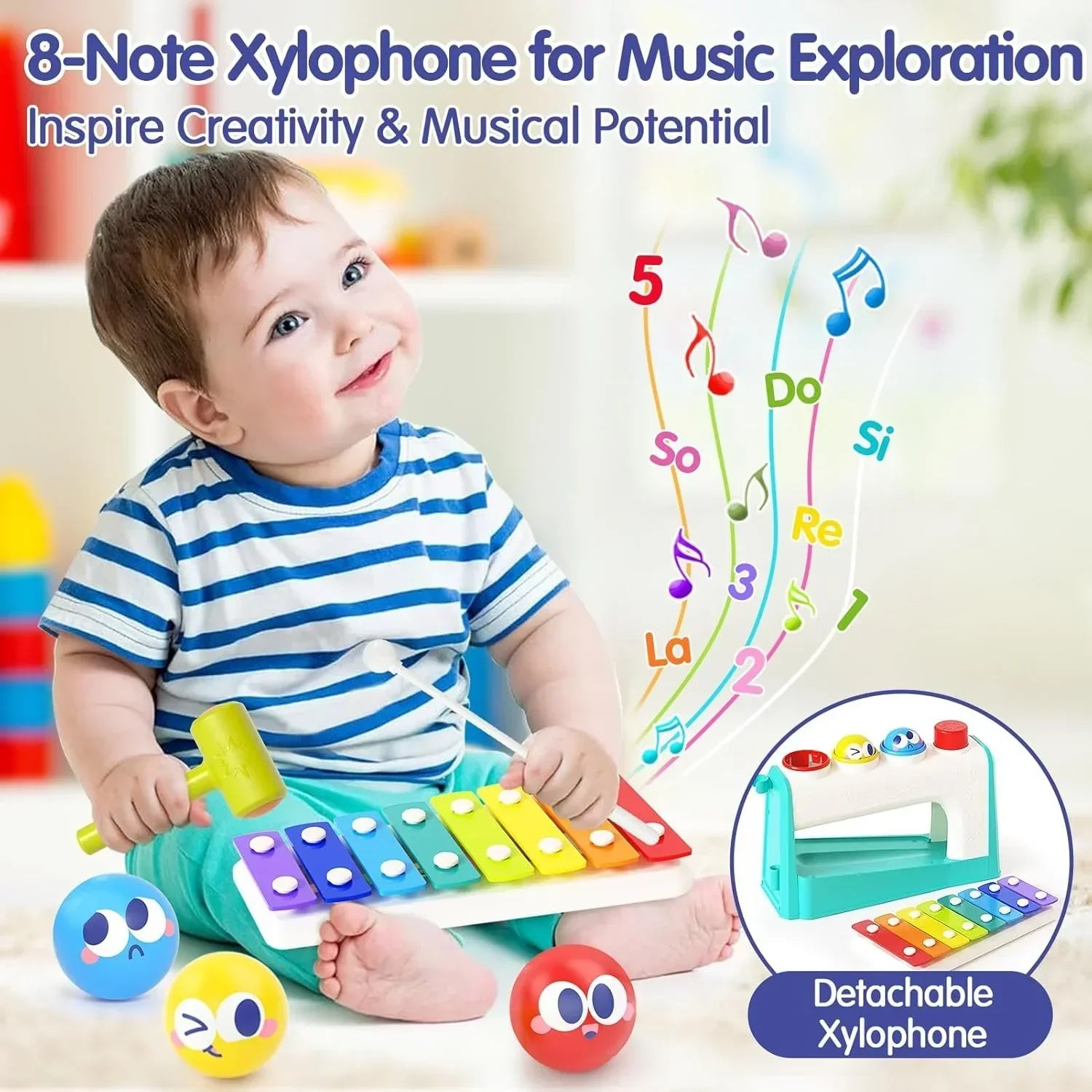"HOLA Xylophone &amp; Pounding Toy Set: Interactive Musical Fun with Balls &amp; Hammer – Perfect 1st Birthday Gift for Boys &amp; Girls Aged 12 Months+" - Jaiman Toys