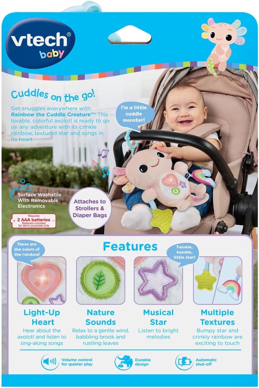VTech Baby Rainbow the Cuddle Creature Musical Crib Hanging Toy with Lights, Sounds, Textures & Sensory Activities | Soft Plush Baby Toy