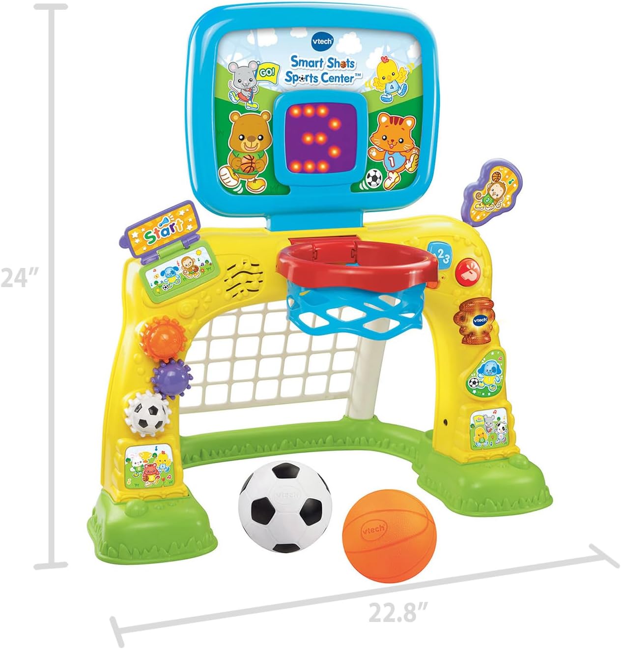 VTech Smart Shots Sports Center Interactive Basketball & Soccer Goal Set | Lights, Sounds & Learning Sports Toy for Toddlers