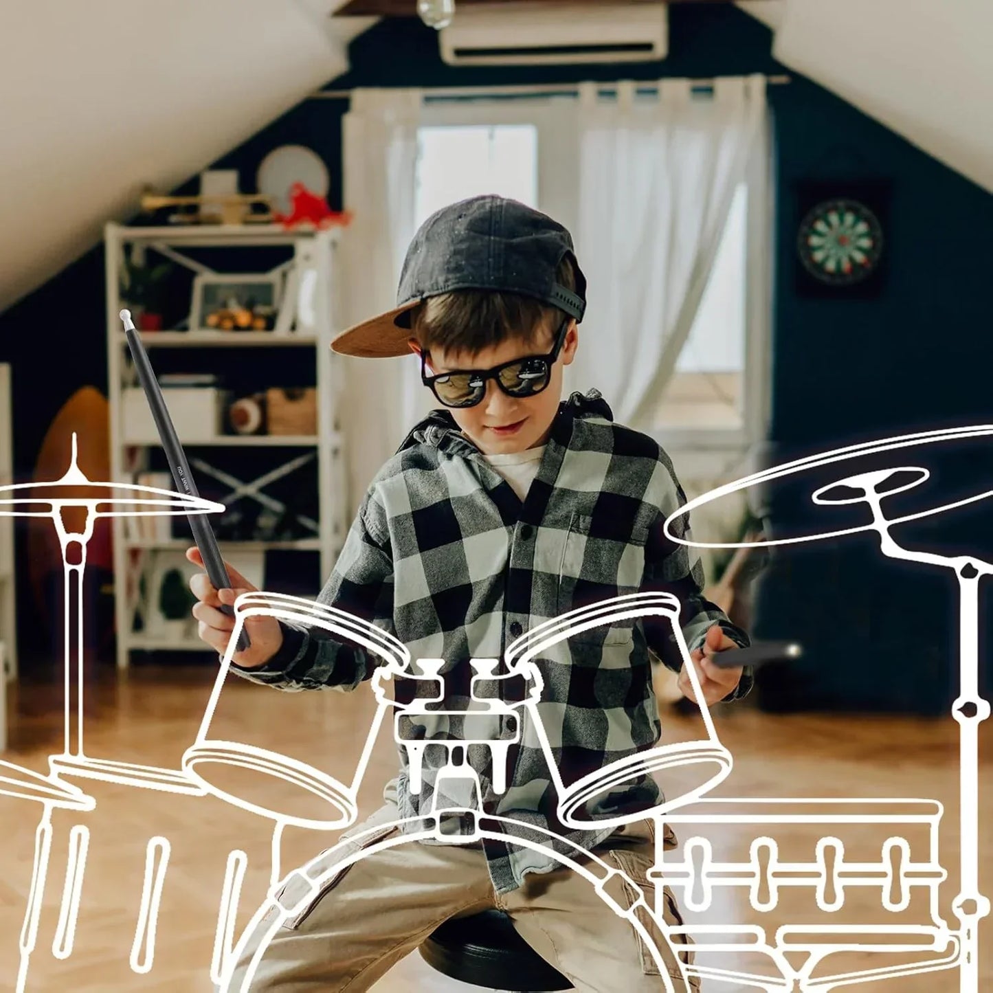 Virtual Air Drum Set with Bluetooth Speaker & Pedals | Electric Air Drum Sticks Kit for Kids & Beginners | Portable Electronic Drum Set (Coloured)