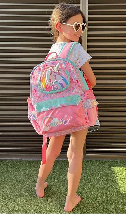 Unicorn School Backpack 15 Inch – Kids Cute Unicorn Wings School Bag for Girls with Side Bottle Pockets