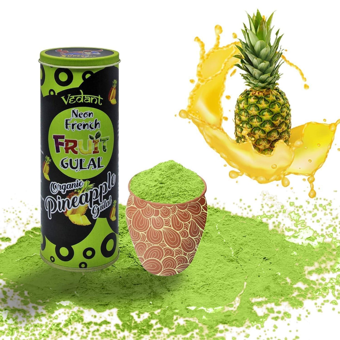 Vedant Neon French Organic Fruit Gulal for Holi – Safe & Skin-Friendly Natural Colors with Fruity Fragrance for Kids & Adults - Jaiman Toys