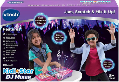 VTech Kidi Star DJ Mixer, Pink | Kids DJ Mixing Console with Bluetooth, DJ Turntable, Recording Studio, Sound Effects, Party Lights & Music Games | Interactive Music Toy