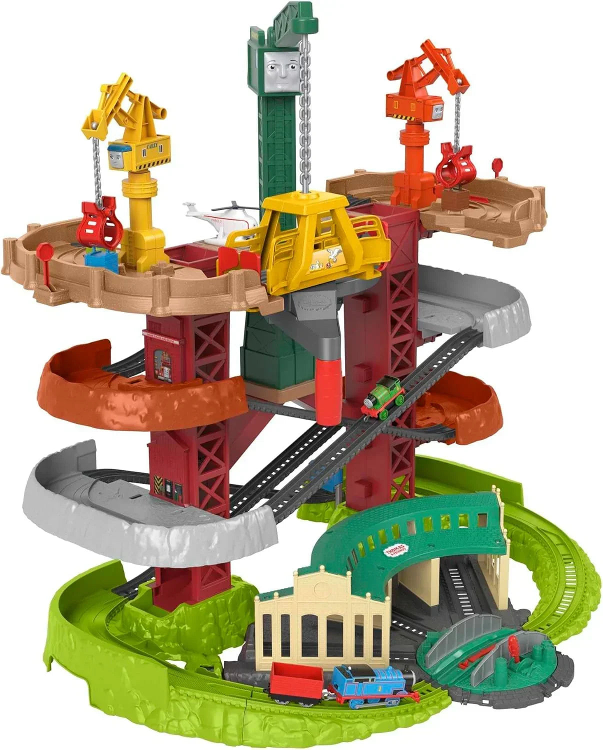 Thomas & Friends Multi-Level Toy Track Set, Trains & Cranes Super Tower, 2.5 Ft Tall with 3 Characters for Preschool Kids Ages 3+ Years - GXH09