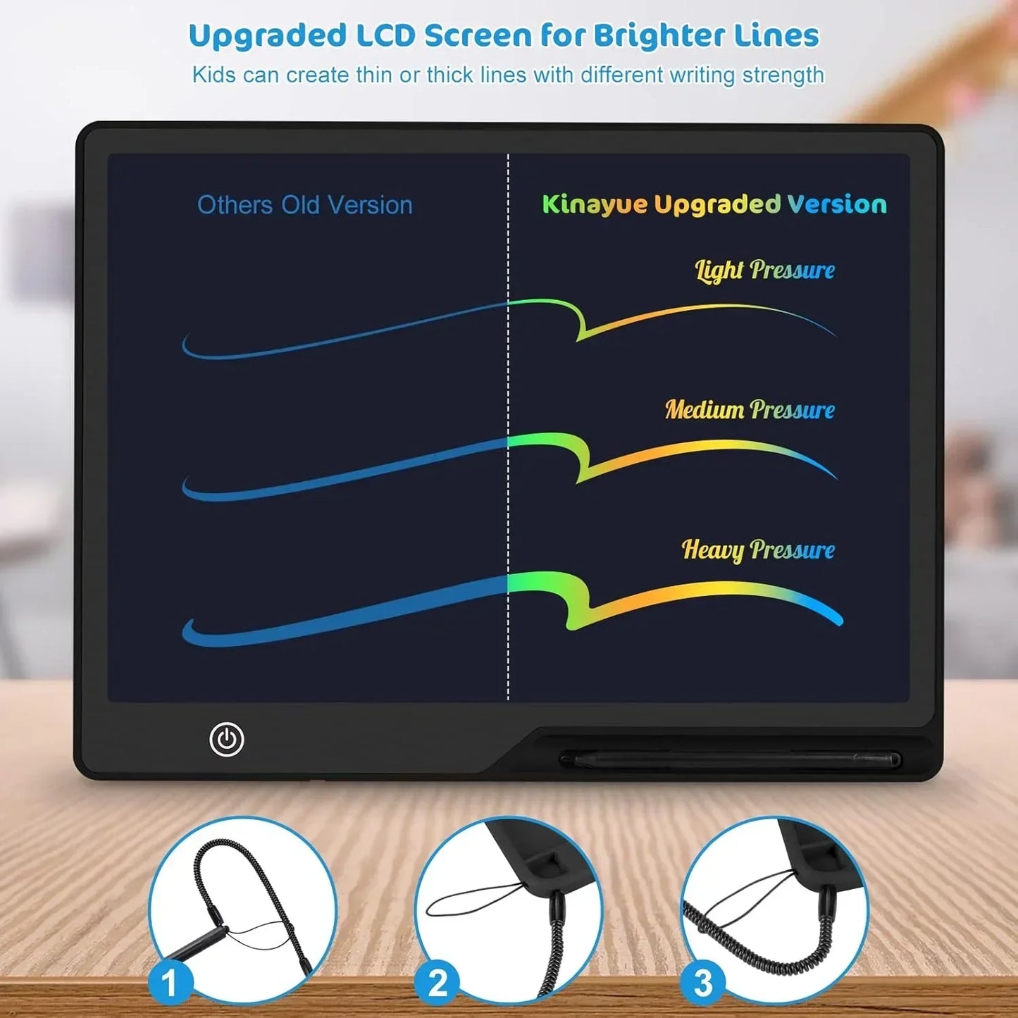 LCD Writing Tablet 16 Inch Rechargeable Colorful Doodle Board for Kids 3–6 Years (Black)