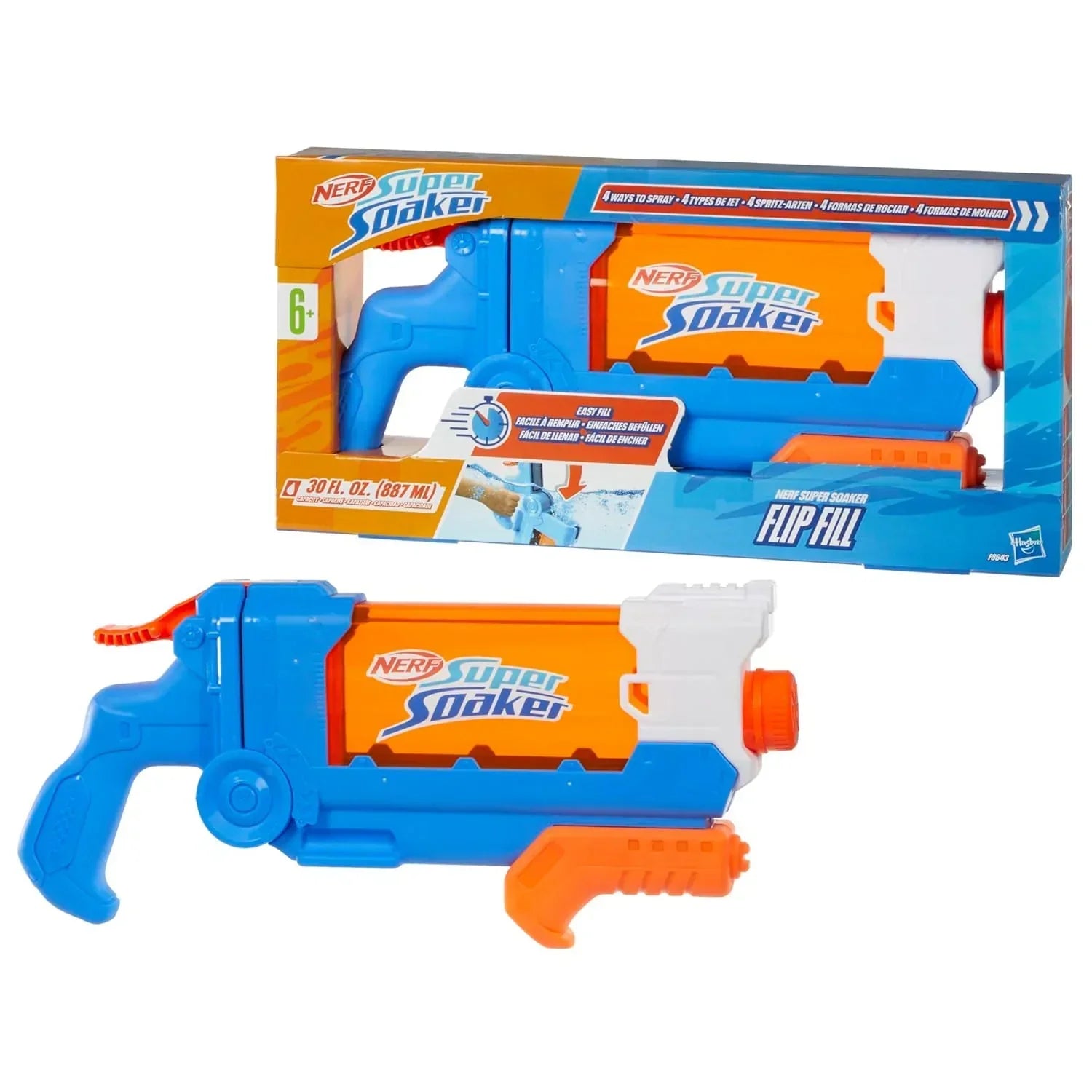 Nerf Super Soaker Flip Fill Water Blaster - 4 Spray Styles - Fast Fill - Large 890ml Water Tank - Pichkari for Outdoor Water Games, Branded Toy Pichkari for... - Jaiman Toys