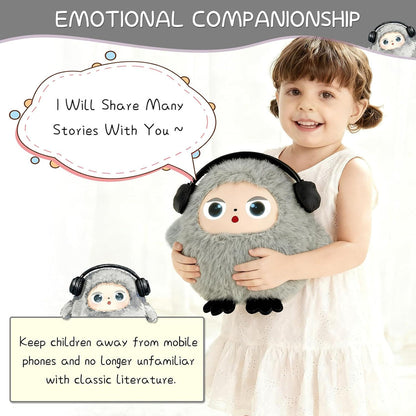 AI Interactive Plush Toy with LED Eyes | Smart AI Talking Plush Companion | App-Controlled Intelligent Plush Robot | Soft Rechargeable Interactive Toy | Grey | 9 Inch