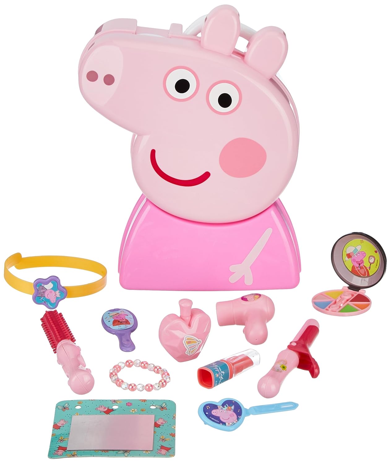 Peppa Pig Beauty Set Pretend Makeup Kit for Kids | Portable Vanity Play Set with Mirror, Hair Dryer & Beauty Accessories | Carry Case Toy | Ages 3+