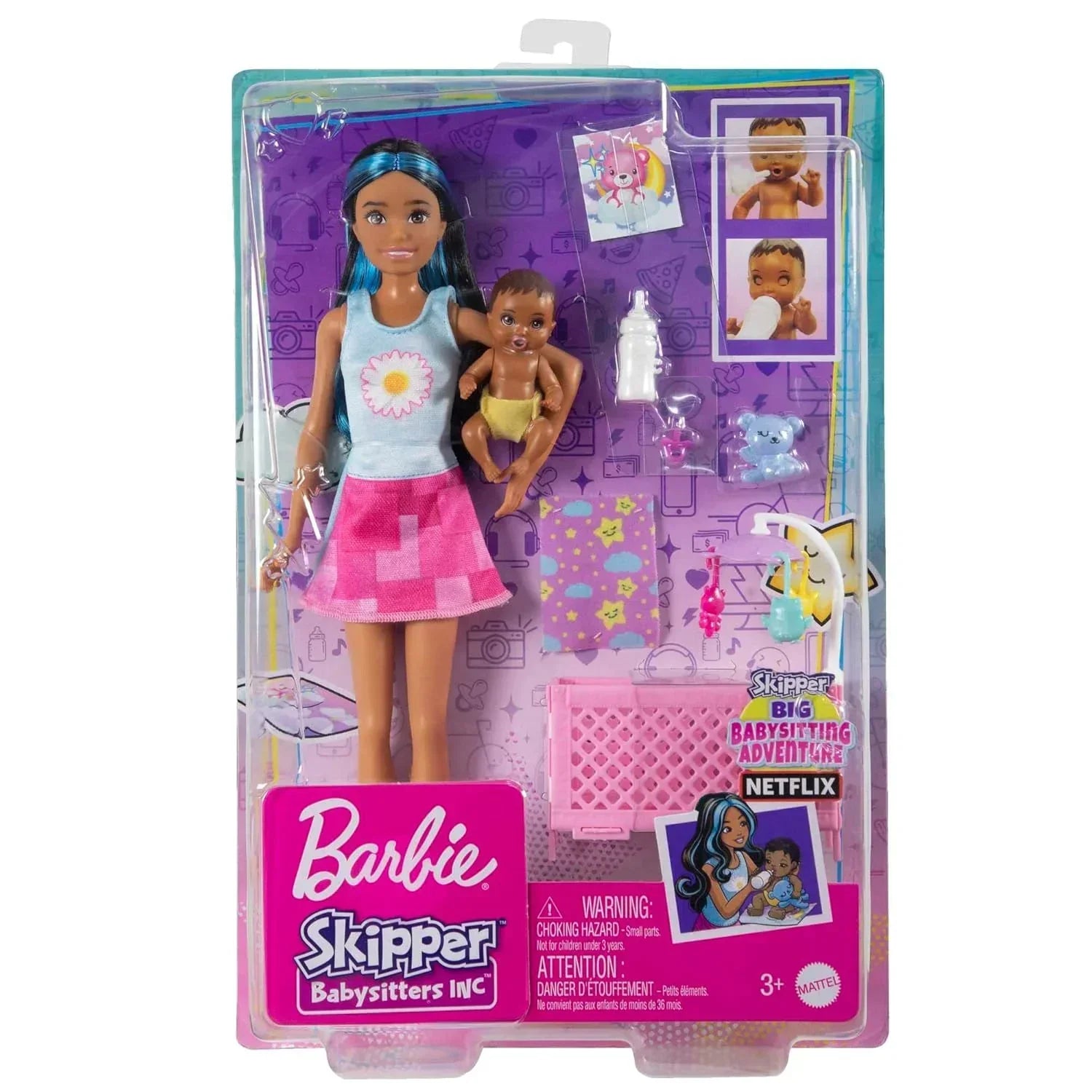 Barbie Doll and Accessories, Crib Playset with Latina Friend Doll, Baby Doll with Sleepy Eyes, Furniture and Themed Accessories, Babysitters Inc.™ - Jaiman Toys