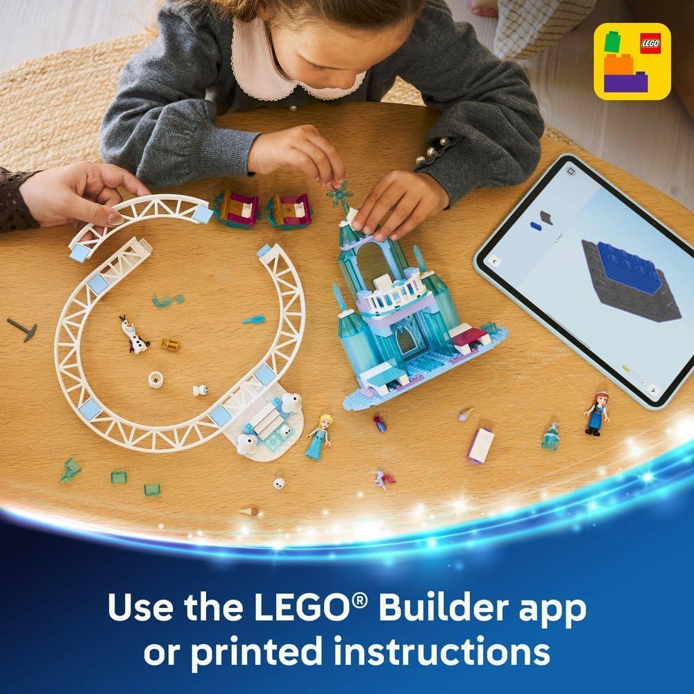 LEGO 43281 Disney Frozen Elsa's Ice Castle & Snow Ride Adventure Toy - incl. Anna & Elsa Mini Dolls, Olaf Figure, Train Track & Snow Carts - Gift for 4+ Year Old Girls