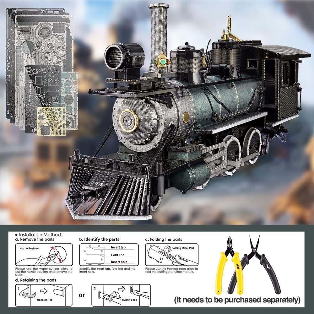 Piececool 3D Metal Puzzle Mogul Steam Engine Locomotive Model – 282 Pieces – Level 3 Difficulty – Stainless Steel DIY Train Model Kit- Age16+