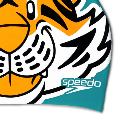 Speedo Unisex Kids Tiger Print Swim Cap for Tots - Boys and Girls - Orange & Green - Jaiman Toys